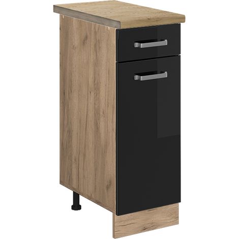 Mobiletto base per cucina R-Line, Nero lucido, 30 cm , PL Rovere, Vicco (1/5)