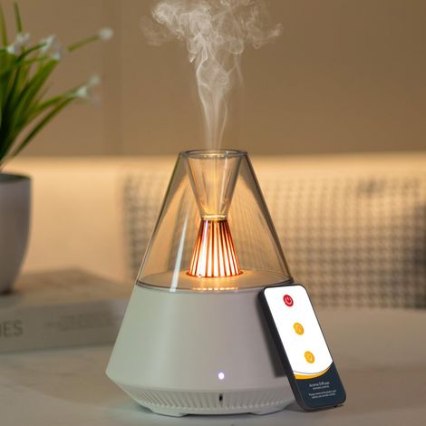 Diffuseur d'huiles essentielles électrique ultrasonique 150ml blanc – Aromathérapie avec télécommande, arrêt automatique, 7 lumières LED pour bureau, salon, yoga