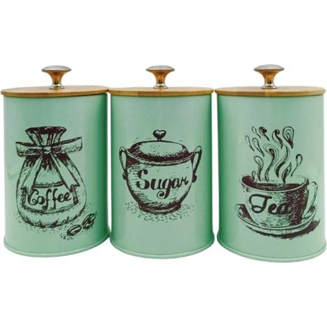 Ensemble de 3 élégantes boîtes de cuisine roses de style ferme vintage, idéales pour ranger le café et le sucre. Elles sont dotées de couvercles hermétiques et sont parfaites pour conserver le sucre e (1/5)