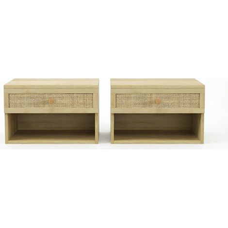 Set di 2 comodini sospesi 40x34x23 cm in legno naturale con vano portaoggetti (1/5)