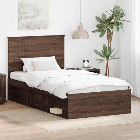vidaXL Bettrahmen Braun Eichen-Optik 100 x 200 cm Massives Kiefernholz (1/5)