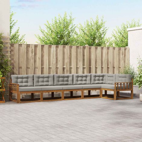 vidaXL Outdoor-Sofagarnitur mit Kissen 6 pcs Natürlich und Hellgrau (1/5)