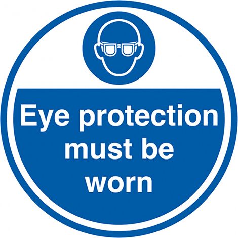 Panneau obligation, avec pictogramme : Lunettes de sécurité obligatoires "Eye Protection", Auto-adhésif, en Vinyle ( Prix pour 1 )