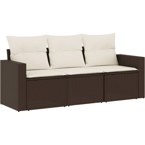 Maison Exclusive - Salon de jardin avec coussins 3 pcs marron résine tressée (1/3)