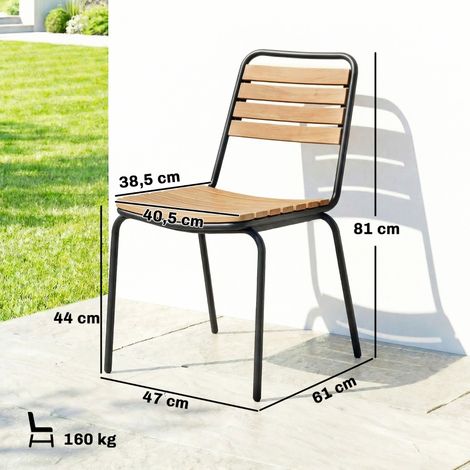 Ensemble de 2 chaises de jardin résistantes aux intempéries, empilables, en acier et bois naturel, avec dossier, supportant jusqu'à 160 kg. (1/5)