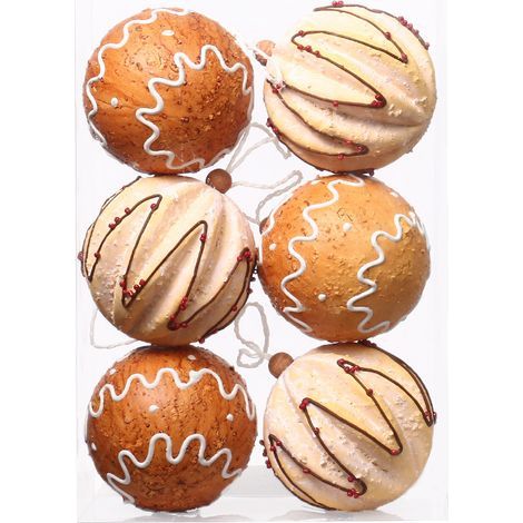 Juego de 6 adornos navideños colgantes de 8 cm - Hombre de jengibre colorido - Bola navideña de espuma - Decoración navideña (1/5)