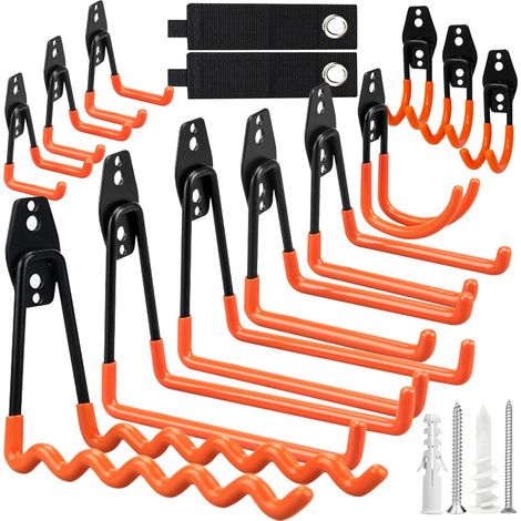 Colgador Bicicleta Pared 12 Pcs con 2 Bridas Cables, Ganchos Doblede Universal con Revestimiento Antideslizante para Garaje de Almacenamiento de Garaje para Escaleras, Bicicletas (1/4)