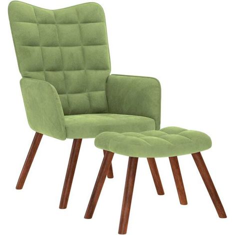 Fauteuil lounge avec repose-pieds, en velours vert clair. (1/5)