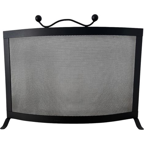 Parascintille per Camino in Ferro, Design Moderno Curvo, 57 x 43h cm, Nero, Made in Italy