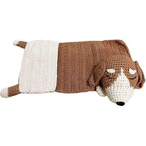 Sac de rangement pour canapé en laine tissée à la main en forme de chien, avec porte-gobelet et poches latérales doux et confortable, parfait pour la décoration hivernale de la maison. (1/5)