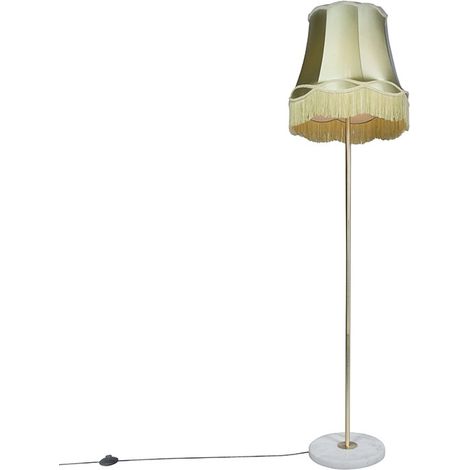 QAZQA Lampada da terra con paralume kaso - Retrò - Pietra/calcestruzzo,Tessuto,Acciaio - Grigio/Verde/Oro/Ottone - Tondo Max. 1 x Watt (1/5)