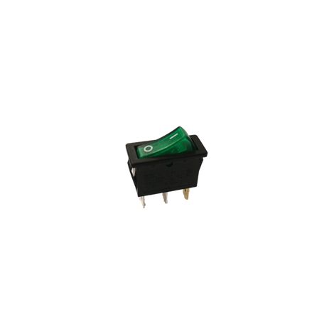 Bouton à bascule vert lumineux 250V 11x30mm, unipolaire 1NO, ON/OFF  91300