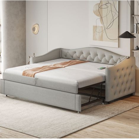 Sofá-cama 90x200 Cm Estructura Convertible En Cama Tela Gris (1/5)