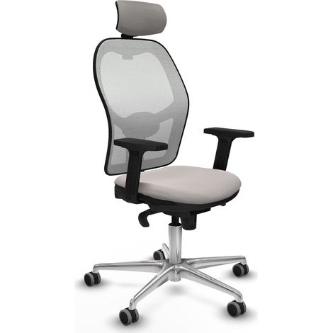 Jorquera sincro malla blanca similpiel blanco brazos 2D base aluminio cabecero 2D ruedas 65mm engomada (1/5)