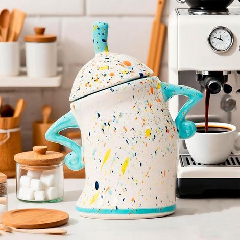 Boîte de rangement en céramique hermétique Sassy de 2,5 L avec couvercle, pot de rangement décoratif et amusant pour le sucre, la farine et le café, une boîte qui a du caractère (1/5)