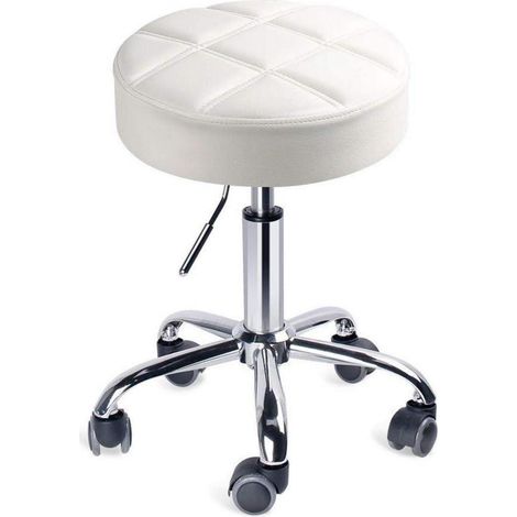 Drehhocker höhenverstellbar Rollhocker Arbeitshocker Weiß Sitz Φ35cm (1/5)