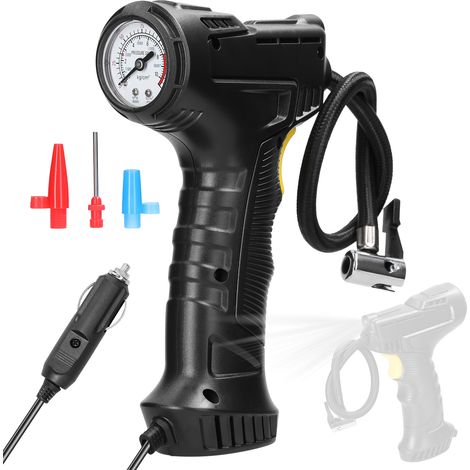 Bomba de aire portátil de 120 W para coche, moto, bicicleta, balones, inflador de neumáticos con manómetro y luz LED. (1/5)