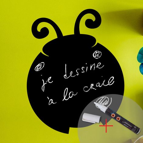 Sticker ardoise tableau noir - stickers muraux adhésif effaçable - COCCINELLE + CRAIE LIQUIDE BLANCHE - 45x35cm (1/3)