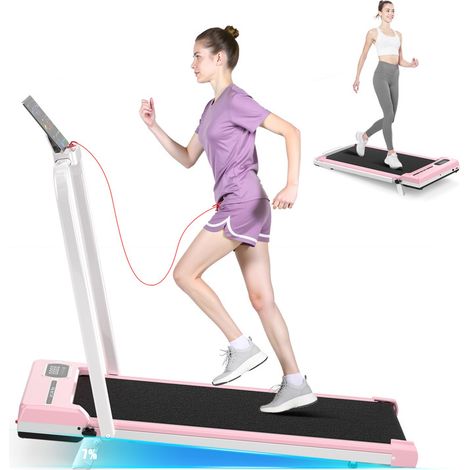 Tapis de Course Pliable et Inclinable 7% - 3 en 1 - Vitesse 1-8km/h - écran LED - Moteur 2.5HP - Charge max 130 kg - avec télécommande - Rose