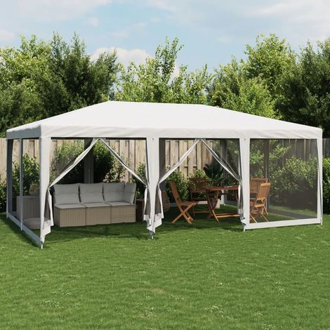 vidaXL Tenda per Feste con 10 Pareti Laterali in Rete Bianca 6x4m