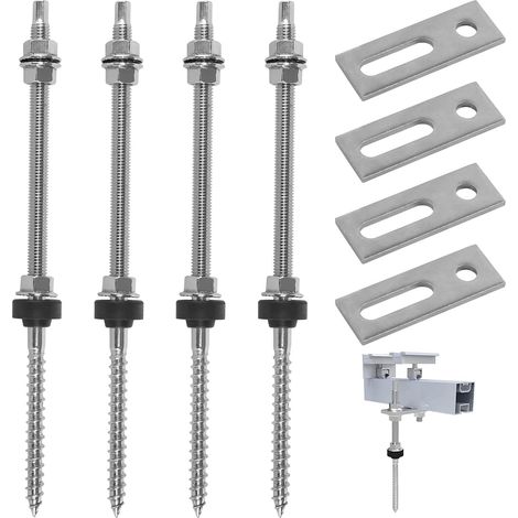 Vis de Fixation Panneau Solair, 4 PièCes M10 X 250 Mm, Joint en Acier Inoxydable 304, éCrou à Denture de Blocage RéGlable en Hauteur TôLe D'Adaptation Epdm Joint En Caoutchouc (1/5)
