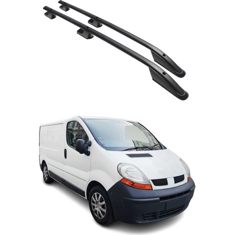 OMAC Barres de Toit longitudinales pour Renault Trafic / Opel Vivaro A 2001-2014 L1 Court Aluminium Noir