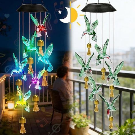 Carillon Éolien - Solaire Avec LED - Pour Extérieur Jardin Balcon Terrasse - Lot De 2 (1/5)