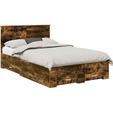 Bettrahmen Geräucherte Eiche 135 x 190 cm Holzwerkstoff vidaXL