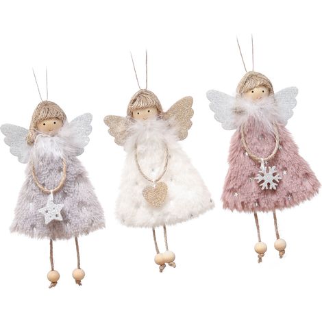 Lot de 3 suspensions poupées en tissu blanc rose gris, déco suspendue mignonne pour arbre de Noël et décoration murale (1/4)