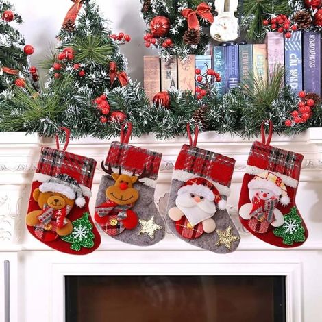 Chaussettes de Noël (lot de 4), chaussettes de Noël, chaussettes de Noël, chaussettes de Noël à suspendre, chaussettes de Noël, sacs cadeaux de Noël, chaussettes de Noël (1/4)