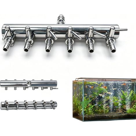 Collecteur de Pompe à Air pour Aquarium et Étang, Séparateur de Ligne d'air en Acier Inoxydable, 6 Voies avec Vannes de Débit d'air Réglables (1/5)