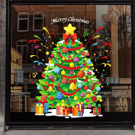 Autocollants pour fenêtres - Grands autocollants de Noël pour fenêtres - Décoration de Noël en 3D - Réutilisables et amovibles - Grand sapin de Noël (1/3)