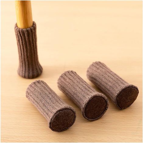 20 Pièces chaise avec patins en feutre antidérapants, 7 x 3,5 cm, capuchons de protection tricotés pour meubles, tables et sols pour protéger des rayures et du bruit, marron (1/5)