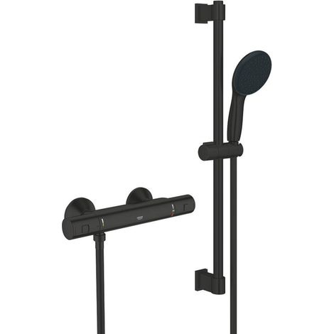 Grohe – Set de douche thermostatique noir mat – Mitigeur avec protection anti-brûlure – Douchette Vitalio Start 110 – 345972431