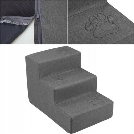 Escalier Welsti pour chiens et chats, hauteur 30 cm, 3 marches, gris foncé, avec embouts, pour animaux jusqu'à 10 kg