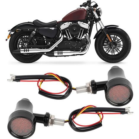 Clignotants Moto Rétro Coque Métallique LED Feu Stop Lampe Flash (Noir)