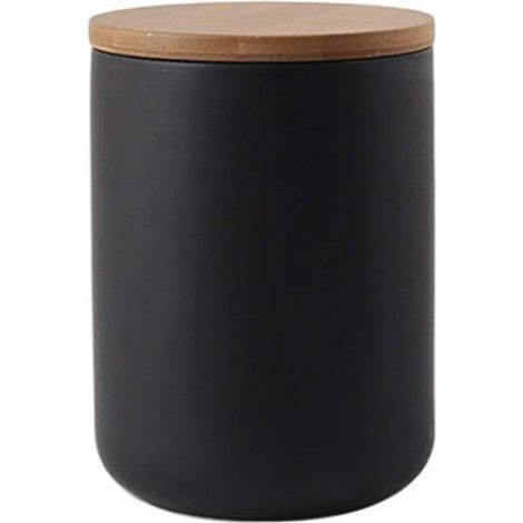 Ceramic Food Storage Jar with Wooden Lid - Portable & Airtight - for Tea, Sugar, Coffee, Beans, Nuts, Tea - Black (800ml) (1/5)