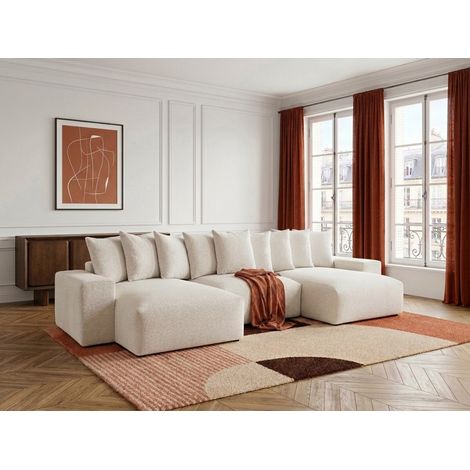 BOBOCHIC - Canapé panoramique convertible coffre VOLTAIRE tissu chiné   Blanc (1/5)