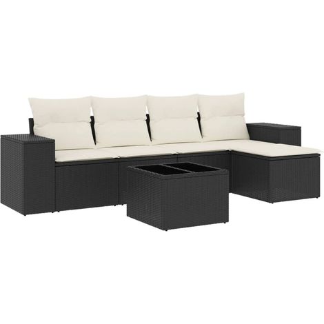 Maison Exclusive - Set Divano da Giardino 6 pz con Cuscini Nero in Polyrattan (1/3)
