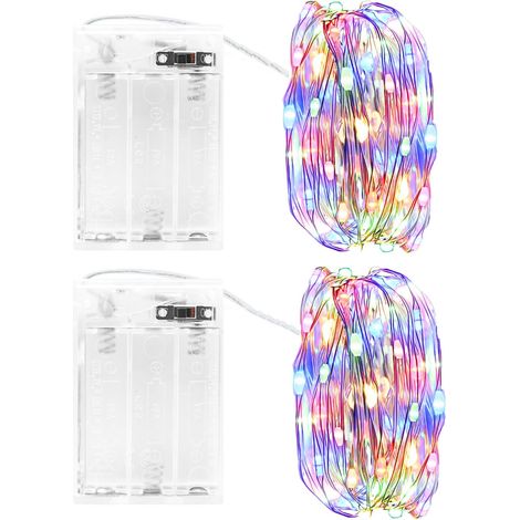 Guirlande Lumineuse, 2Pcs 3M 30LED Micro Guirlande Lumineuse a Pile avec Minuterie, IP65 Étanche Girlande de Lumière pour Jardin Chambre Noël Halloween In/Extérieur Décor, Multicolore (1/5)