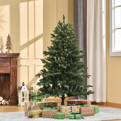 Albero di Natale artificiale da 150 cm, abete artificiale con 444 punte, 3 diverse forme di foglie, ignifugo, con supporto in metallo per uso interno.