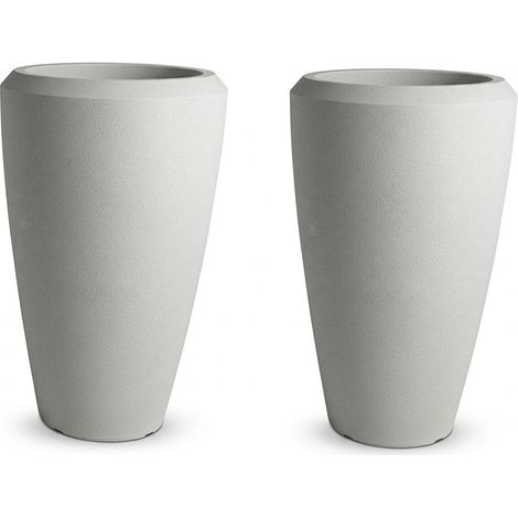 Set 2 Vasi Alti Cilindrici in HDPE Beige Effetto Grafite H69 Coppia Fioriere Moderne da Interno ed Esterno Resistenti con Foro di Scolo e Tappino COLONNE D'ARREDO