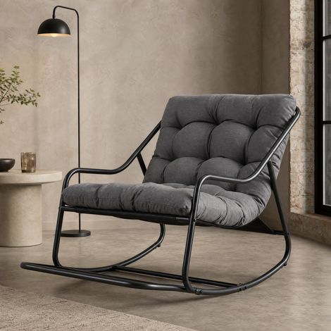 Silla mecedora con cojín grueso, estructura de acero, gris HAVRYA (1/5)