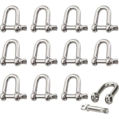 12-teiliger Edelstahlschäkel, M4 Edelstahlschäkel, Hebeschäkel, Kettenschäkel mit D-Ring, Schäkelbolzen, Schrauböse, gerader Schäkel, Siegel, Kettenverschluss (1/5)