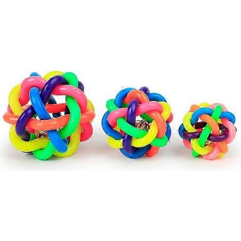 Lot de 3 balles colorées en caoutchouc avec clochette, jouet à mâcher interactif et éducatif pour chiens et chats. (1/4)
