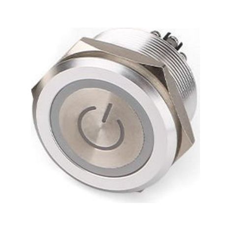 Bouton-poussoir, Verrouillable lumineux, LED Vert, DPST, 5 A @ 250 V ac, Argent, Montage panneau 12V ( Prix pour 1 )