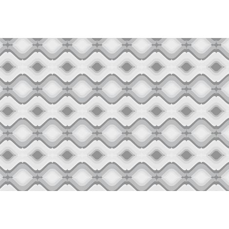 Papier peint panoramique géométriques à motifs carrés | Tapisserie panoramique gris et blanc | Papier peint panoramique design salon et chambre - 267 x 400 cm (4 pièces) (1/3)
