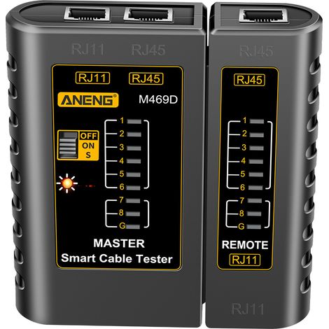 Testeur de câbles réseau ANENG M469D pour lignes téléphoniques RJ11 et RJ45 avec voyant LED, vérification de l'alimentation, câbles réseau blindés et tests longue distance (1/5)
