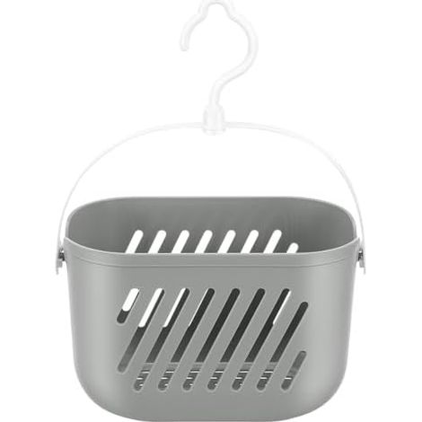 CSPARKV 23 x 13 x 14 cm Dusch-Organizer zum Aufhängen aus Kunststoff – tragbarer Aufbewahrungskorb mit Haken für Zuhause, Badezimmer, Küche, hängender Duschkorb, grau