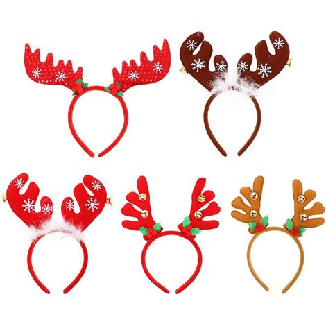Lot de 5 serre-têtes de Noël avec clochettes et bois de renne pour enfants et adultes (1/5)